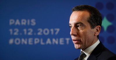 Am 12. Dezember 2017 fand ein Klimagipfel in Paris statt. Im Bild Bundeskanzler Christian Kern bei einem Pressestatement.