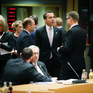 Am 14. Dezember 2017 begann in Br&uuml;ssel der zweit&auml;gige Europ&auml;ische Rat der Staats- und Regierungschefs. Im Bild Bundeskanzler Christian Kern (m.) mit dem maltesischen Premierminister Joseph Muscat (l.) und dem finnischen Ministerpr&auml;sidenten Juha Sipil&auml; (r.).