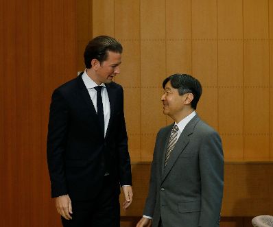Am 15. Februar 2019 traf Bundeskanzler Sebastian Kurz (l.) im Rahmen seiner Japanreise den Kronprinz Japans Naruhito (r.).