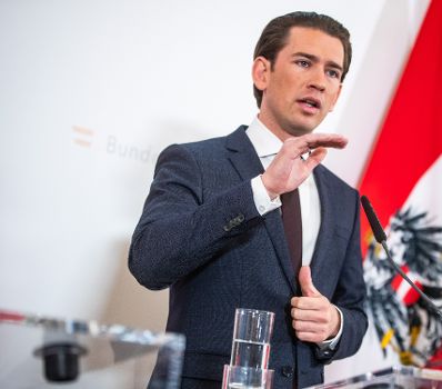 Bundeskanzler Sebastian Kurz beim Pressefoyer nach dem Ministerrat am 20. M&auml;rz 2019.