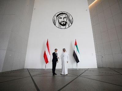 Am 23. M&auml;rz 2019 fand die Arbeitsreise von Bundeskanzler Sebastian Kurz (l.) in den Vereinigten Arabischen Emiraten statt. Im Bild mit Sultan al Jaber (r.), CEO ADNOC.