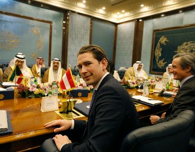 Am 24. M&auml;rz 2019 fand die Arbeitsreise von Bundeskanzler Sebastian Kurz in Kuwait statt. Im Bild mit Emir von Kuwait Scheich Sabah al-Ahmad al-Dschabir as-Sabah.