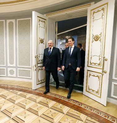 Am 28. M&auml;rz 2019 fand die Arbeitsreise von Bundeskanzler Sebastian Kurz (r.) in Minsk statt. Im Bild mit Wei&szlig;russlands Pr&auml;sident Alexander Lukaschenko (l.).