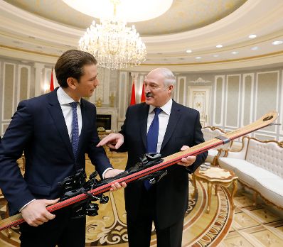 Am 28. M&auml;rz 2019 fand die Arbeitsreise von Bundeskanzler Sebastian Kurz (l.) in Minsk statt. Im Bild mit Wei&szlig;russlands Pr&auml;sident Alexander Lukaschenko (r.).