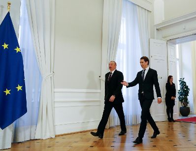 Am 29. M&auml;rz 2019 empfing Bundeskanzler Sebastian Kurz (r.) den Pr&auml;sidenten von Aserbaidschan Ilham Aliyev (l.) zu einem Gespr&auml;ch.