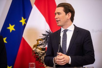 Bundeskanzler Sebastian Kurz beim Pressefoyer nach dem Ministerrat am 03. April 2019.