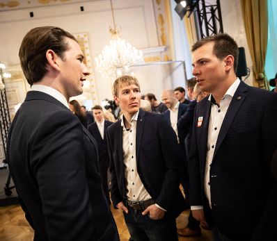 Am 3. April 2019 empfing Bundeskanzler Sebastian Kurz (l.) gemeinsam mit Vizekanzler Heinz-Christian Strache die &Ouml;SV-Athletinnen und Athleten im Bundeskanzleramt.