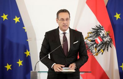 Am 8. Mai 2019 fand im Bundeskanzleramt ein Festakt zum Gedenken an die Befreiung vom Nationalsozialismus und an die Beendigung des Zweiten Weltkrieges in Europa statt. Im Bild Vizekanzler Heinz-Christian Strache bei seiner Ansprache.
