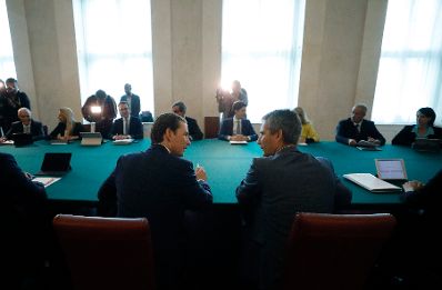 Am 22. Mai 2019 fand der erste Ministerrat der neuen Bundesregierung statt. Im Bild Bundeskanzler Sebastian Kurz (l.) mit Vizekanzler und Bundesminister Hartwig L&ouml;ger (r.).