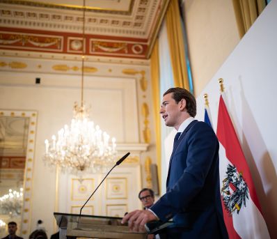 Am 23. Mai 2019 gab Bundeskanzler Sebastian Kurz (im Bild) eine Pressekonferenz nach einem Treffen mit den Oppositionsparteien.