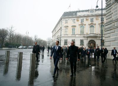 Am 18. Dezember 2017 wurde die neue Bundesregierung vom Bundespr&auml;sidenten in der Pr&auml;sidentschaftskanzlei angelobt. Im Bild Sebastian Kurz (l.v.) mit Heinz-Christian Strache (r.v.) am Weg in die Hofburg.