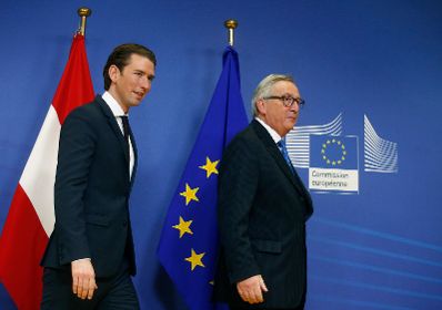 Am 19. Dezember 2017 traf Bundeskanzler Sebastian Kurz (l.) im Rahmen seines Besuches in Br&uuml;ssel den Pr&auml;sidenten der Europ&auml;ischen Kommission Jean-Claude Juncker (r.) zu einem Gespr&auml;ch.