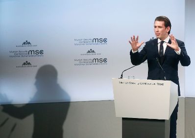 Am 17. Februar 2018 besuchte Bundeskanzler Sebastian Kurz (im Bild) die M&uuml;nchner Sicherheitskonferenz.