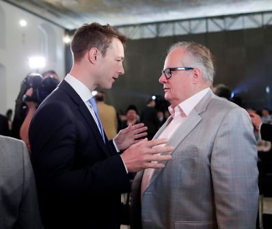 Am 9. Mai 2018 fand in der Akademie der Wissenschaften ein Gespr&auml;ch zu den vergangenen EU-Ratsvorsitzen und zum EU-Ratsvorsitz 2018 statt. Im Bild Bundesminister Gernot Bl&uuml;mel (l.).