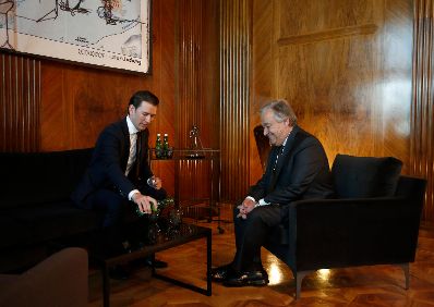 Am 14. Mai 2018 empfing Bundeskanzler Sebastian Kurz (l.) den Generalsekret&auml;r der Vereinten Nationen Ant&oacute;nio Manuel de Oliveira Guterres (r.) im Bundeskanzleramt.