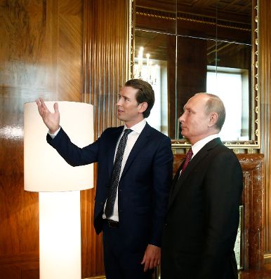 Am 5. Juni 2018 empfing Bundeskanzler Sebastian Kurz (l.) den russischen Pr&auml;sidenten Wladimir Putin (r.) zu einem Arbeitsgespr&auml;ch.