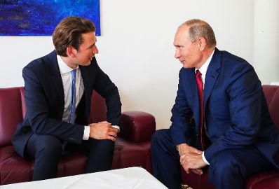 Am 18. August 2018 empfing Bundeskanzler Sebastian Kurz (l.) den russischen Pr&auml;sidenten Wladimir Putin (r.) in Graz.