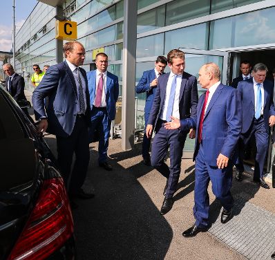 Am 18. August 2018 empfing Bundeskanzler Sebastian Kurz (l.) den russischen Pr&auml;sidenten Wladimir Putin (r.) in Graz.