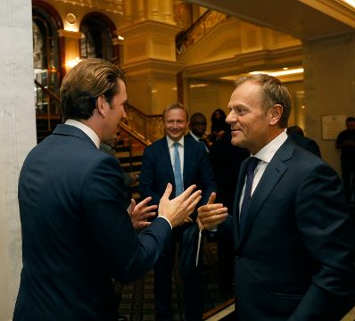 Am 23. September 2018 reiste Bundeskanzler Sebastian Kurz (l.) anl&auml;sslich der UN-Generalversammlung nach New York. Im Bild mit dem Pr&auml;sidenten des Europ&auml;ischen Rates Donald Tusk (r.).