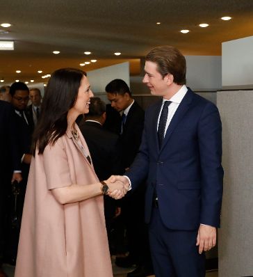 Am 24. September 2018 setzte Bundeskanzler Sebastian Kurz (r.) seine Reise anl&auml;sslich der UN-Generalversammlung nach New York fort. Im Bild mit der Ministerpr&auml;sidentin von Neuseeland Jacinda Ardern (l.).