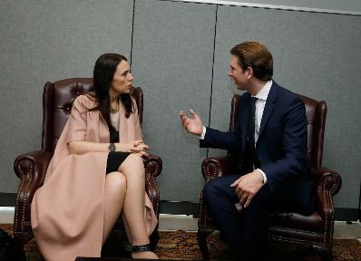 Am 24. September 2018 setzte Bundeskanzler Sebastian Kurz (r.) seine Reise anl&auml;sslich der UN-Generalversammlung nach New York fort. Im Bild mit der Ministerpr&auml;sidentin von Neuseeland Jacinda Ardern (l.).