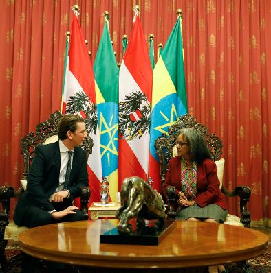 Am 6. Dezember 2018 reiste Bundeskanzler Sebastian Kurz (l.) nach Addis Abeba. Im Bild beim Treffen mit der Bundespr&auml;sidentin der Demokratischen Bundesrepublik &Auml;thiopien Sahle-Work Zewde (r.).