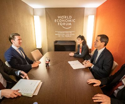 Am 24. J&auml;nner 2020 nahm Bundeskanzler Sebastian Kurz am Weltwirtschaftsforum in Davos teil. Im Bild mit dem Interimspr&auml;sidenten Venezuelas Juan Guaid&oacute;.