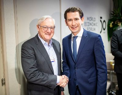 Am 24. J&auml;nner 2020 nahm Bundeskanzler Sebastian Kurz (r.) am Weltwirtschaftsforum in Davos teil. Im Bild mit dem Chief Executive Officer der ABB-Gruppe Peter Voser (l.).