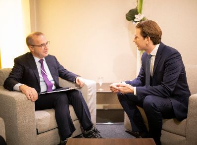 Am 24. J&auml;nner 2020 nahm Bundeskanzler Sebastian Kurz (r.) am Weltwirtschaftsforum in Davos teil. Im Bild mit dem globalen Managing Partner von McKinsey &amp; Company, Kevin Sneader (l.)