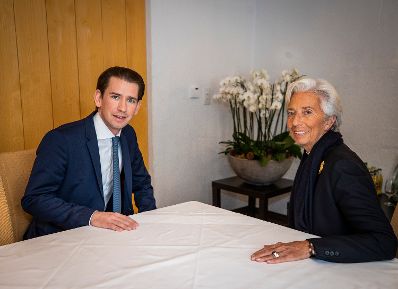 Am 24. J&auml;nner 2020 nahm Bundeskanzler Sebastian Kurz (l.) am Weltwirtschaftsforum in Davos teil. Im Bild mit der gesch&auml;ftsf&uuml;hrenden Direktorin des Internationalen W&auml;hrungsfonds, Christine Lagarde (r.).