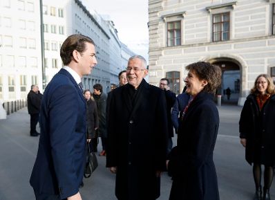 Am 30. J&auml;nner 2020 empfing Bundeskanzler Sebastian Kurz (l.) die Schweizer Bundespr&auml;sidentin Simonetta Sommaruga (r.) zu einem Gespr&auml;ch. Im Bild mit Bundespr&auml;sidenten Alexander Van der Bellen (m.).