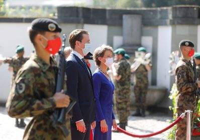 Am 18. September 2020 traf Bundeskanzler Sebastian Kurz (m.l.) im Rahmen seines Arbeitsbesuchs in der Schweiz die Schweizer Bundespr&auml;sidentin Simonetta Sommaruga (m.r.).
