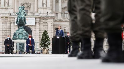 Am 26. Oktober 2020 hielt Bundeskanzler Sebastian Kurz (im Bild) im Rahmen der Angelobung der Rekrutinnen und Rekruten des &ouml;sterreichischen Bundesheeres auf dem Wiener Heldenplatz eine Rede zum &Ouml;sterreichischen Nationalfeiertag.