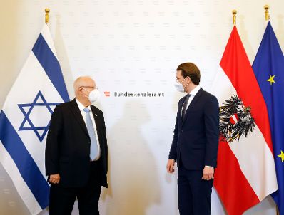 Am 17. M&auml;rz 2021 empfing Bundeskanzler Sebastian Kurz (r.) den israelischen Pr&auml;sidenten Reuven Rivlin (l.) zu einem Gespr&auml;ch.
