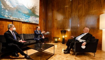 Am 17. M&auml;rz 2021 empfing Bundeskanzler Sebastian Kurz (m.) den israelischen Pr&auml;sidenten Reuven Rivlin (r.) zu einem Gespr&auml;ch.