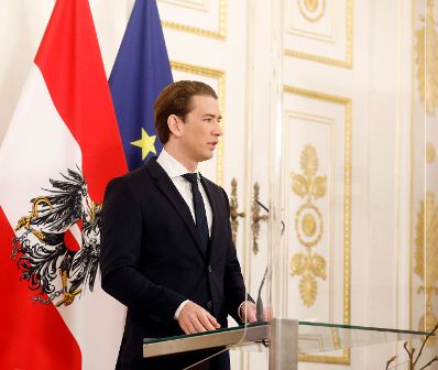 Am 9. November 2020 fand anl&auml;&szlig;lich der Novemberpogrome eine Gedenkveranstaltung im Bundeskanzleramt statt. Im Bild Bundeskanzler Sebastian Kurz.