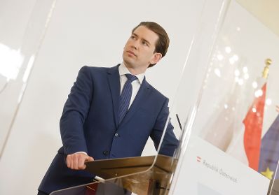 Am 28. Mai 2021 fand im Bundeskanzleramt eine Pressekonferenz im Rahmen des Corona-Gipfels "Aktuelle Lage - Weitere &Ouml;ffnungsschritte" statt. Im Bild Bundeskanzler Sebastian Kurz.
