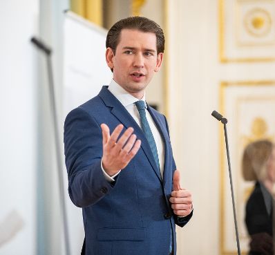 Am 1. Juni 2021 fand eine Pressekonferenz zum Thema steigende Impfbereitschaft gegen Covid-19 statt. Im Bild Bundeskanzler Sebastian Kurz.