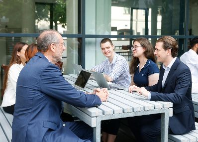 Am 23. Juni 2021 besuchte Bundeskanzler Sebastian Kurz (r.) gemeinsam mit Bundesminister Heinz Fa&szlig;mann (l.) das Diefenbach Gymnasium.