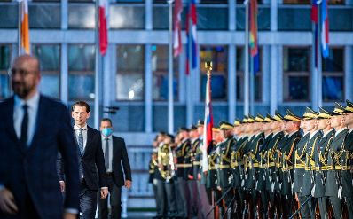 Am 25. Juni 2021 nahm Bundeskanzler Sebastian Kurz (2.v.l.) bei den Feierlichkeiten zu 30 Jahre Unabh&auml;ngigkeit Sloweniens teil.