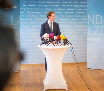 Am 20. Julie 2021 fand eine Pressekonferenz zum Thema &quot;Unterst&uuml;tzung von Bund und Land f&uuml;r den Wiederaufbau nach den &Uuml;berschwemmungen&ldquo; mit Bundeskanzler Sebastian Kurz (im Bild) und dem Landeshauptmann Wilfried Haslauer.