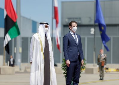 Am 29. Juli 2021 empfing Bundeskanzler Sebastian Kurz (r.) den Kronprinz von Abu Dhabi, Mohamed bin Zayed bin Sultan Al-Nahyan (l.).