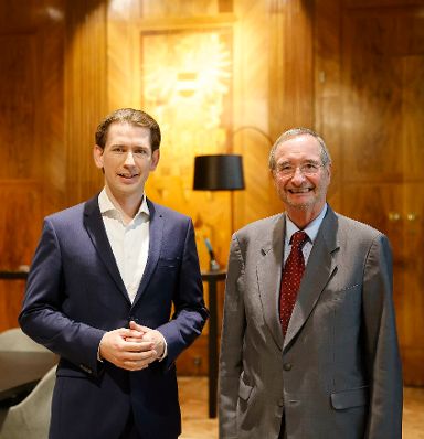 Am 6. August 2021 hat Bundeskanzler Sebastian Kurz (l.) den Pr&auml;sidenten der europ&auml;ischen Wirtschaftskammer (Eurochambres), Christoph Leitl (r.), getroffen.