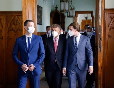 Am 7. September 2021 fand das &bdquo;SLAVKOV-3 Treffen&ldquo; in Tschechien statt. Im Bild Bundeskanzler Sebastian Kurz (r.), der tschechische Ministerpr&auml;sident Andrej Babi&scaron; (m.) und der slowakische Ministerpr&auml;sident Igor Matovi&egrave; (l.).