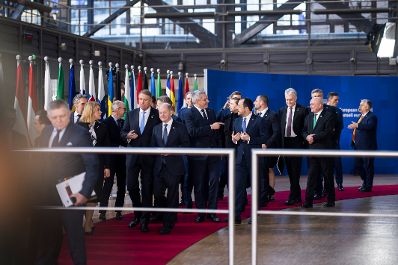 Am 19. Dezember 2024 nahm Bundeskanzler Karl Nehammer an dem Treffen der EU-Staats- und Regierungschefs in Br&uuml;ssel teil. Im Bild beim Gruppenfoto.