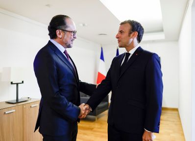 Am 22. Oktober 2021 war Bundeskanzler Alexander Schallenberg (l.) f&uuml;r den Europ&auml;ischen Rat in Br&uuml;ssel. Im Bild mit dem franz&ouml;sischen Staatspr&auml;sidenten Emmanuel Macron (r.).