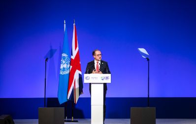 Am 1. November 2021 nahm Bundeskanzler Alexander Schallenberg (im Bild) an der UN-Klimakonferenz 2021 in Glasgow teil. Im Bild bei der Keynote.