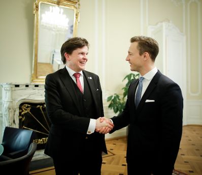 Am 1. J&auml;nner 2019 empfing Bundesminister Gernot Bl&uuml;mel (r.) den schwedischen Parlamentspr&auml;sidenten Andreas Norl&eacute;n (l.) zu einem Gespr&auml;ch.
