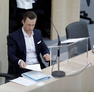 Am 15. Mai 2019 sprach Bundesminister Gernot Bl&uuml;mel (im Bild) in der Aktuellen Europastunde bei der Nationalratssitzung im Parlament.