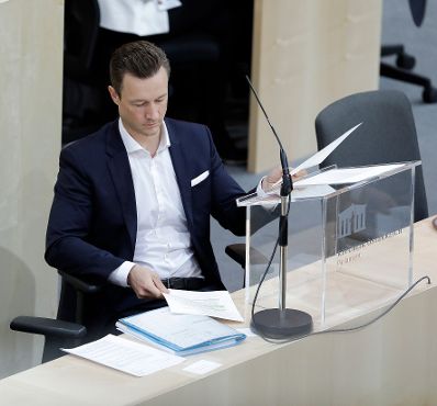Am 15. Mai 2019 sprach Bundesminister Gernot Bl&uuml;mel (im Bild) in der Aktuellen Europastunde bei der Nationalratssitzung im Parlament.